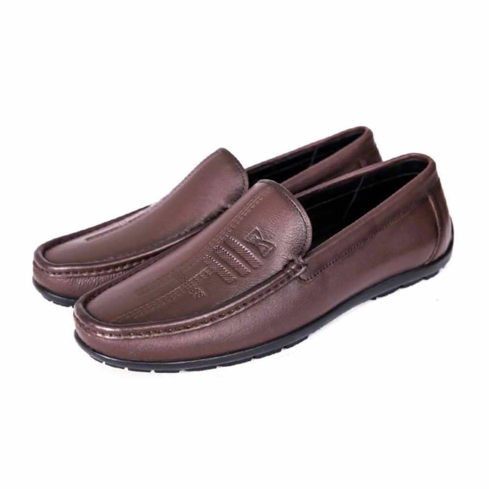 Textured Brown Slip-On Loafers