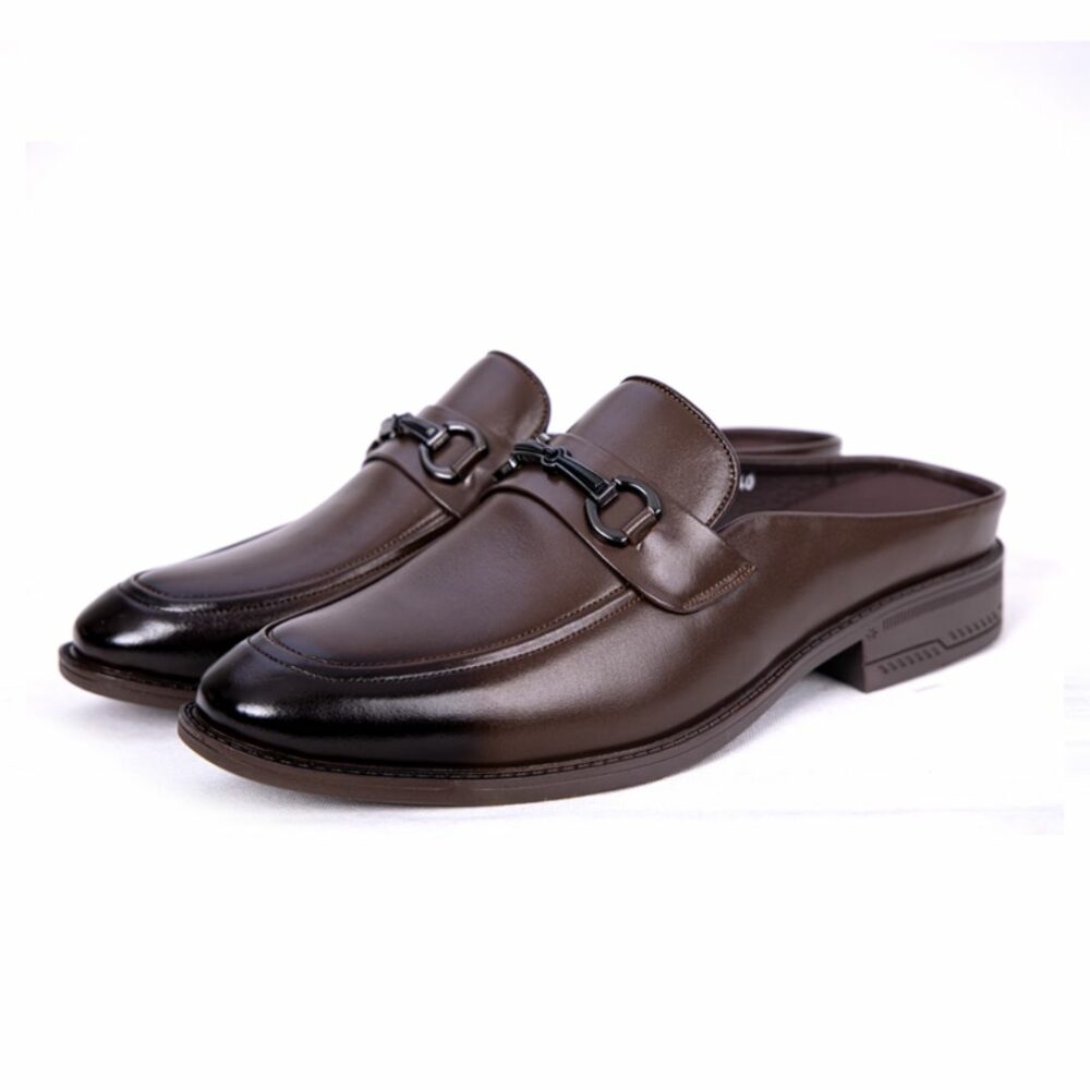 Brown Leather Mule Loafers