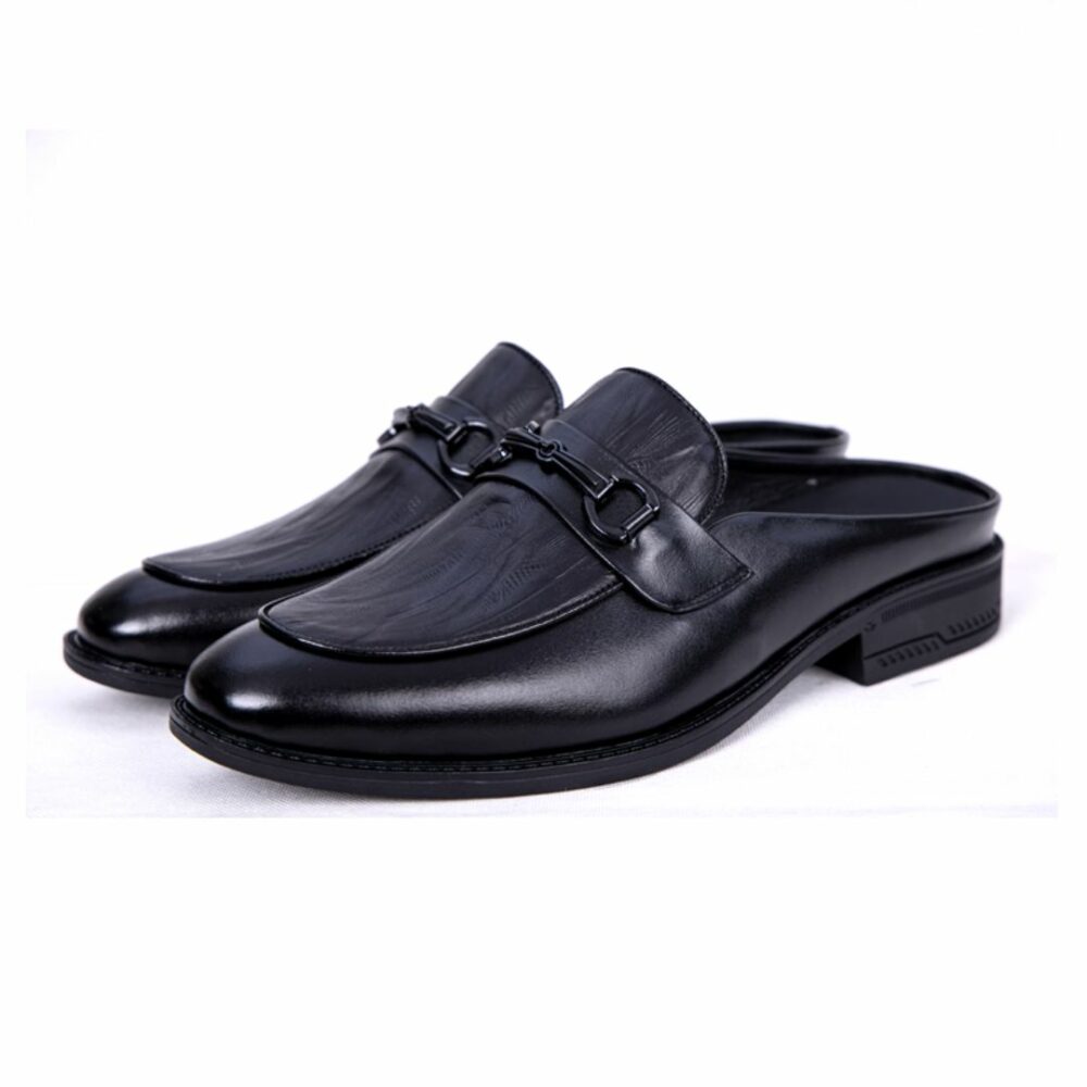 Black Leather Mule Loafers